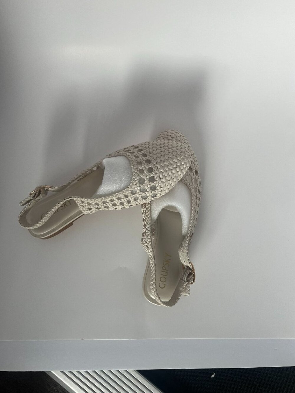 Goupsky Cream Woven Slingback Flats Braided Ballet Shoes Gold Buckle